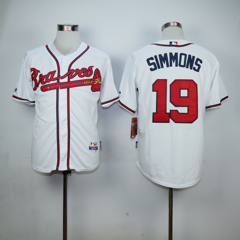 Men Atlanta Braves #19 Simmons White MLB Jerseys->atlanta braves->MLB Jersey